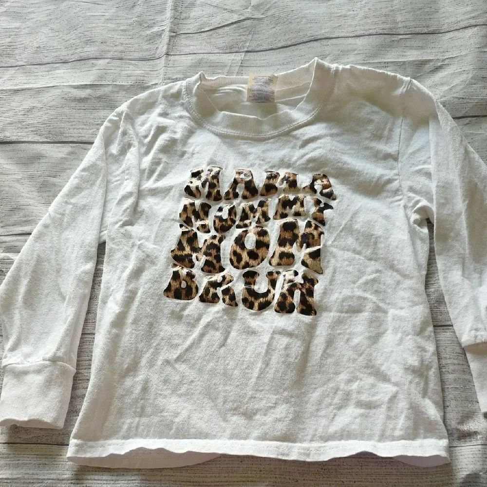 Port and Company Kids' White Long Sleeve Tee with Leopard Print